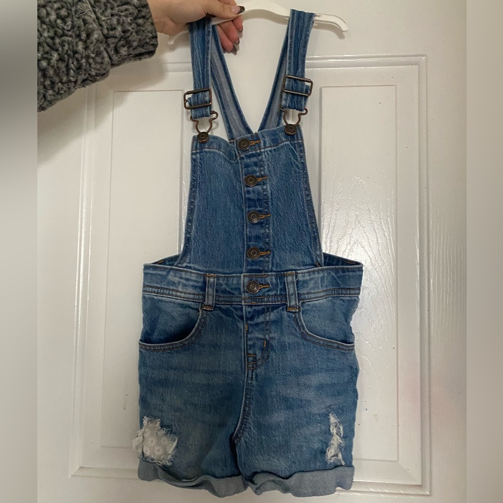 Denim overall shorts